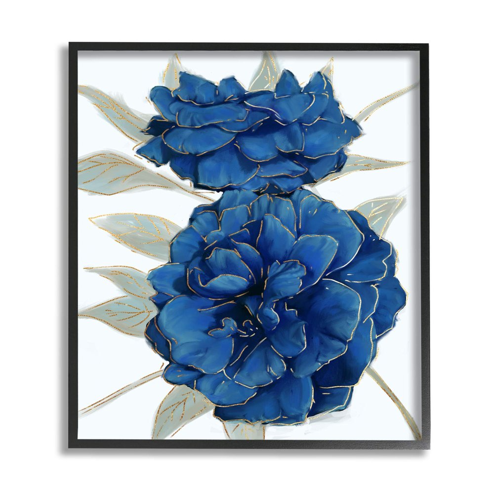 Stupell Industries Bold Blue Carnation Florals Gold Line Detail