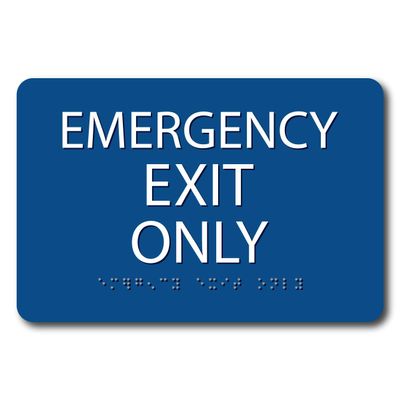 The Sign Studio - 4" x 5" - Blue/White - ADA - Emergency Exit Only Sign with Tactile & Braille
