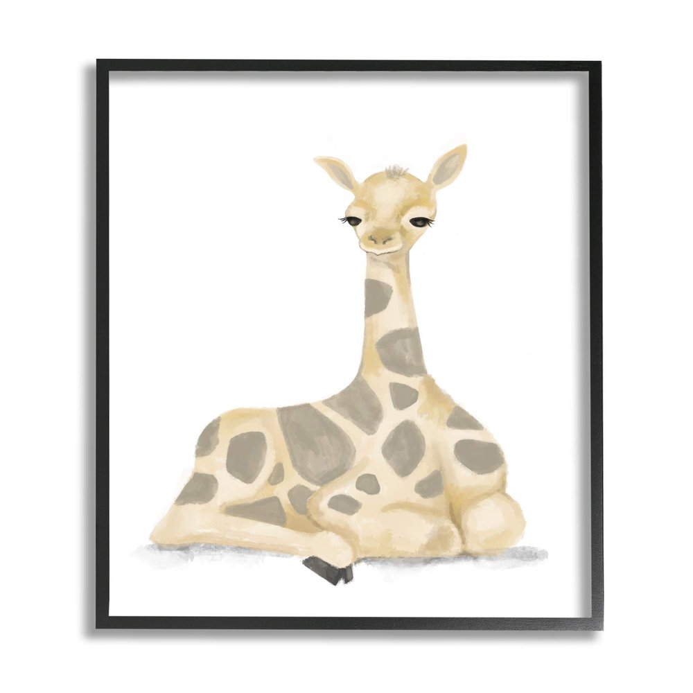 Baby Giraffe Resting Soft Yellow Brown Illustration