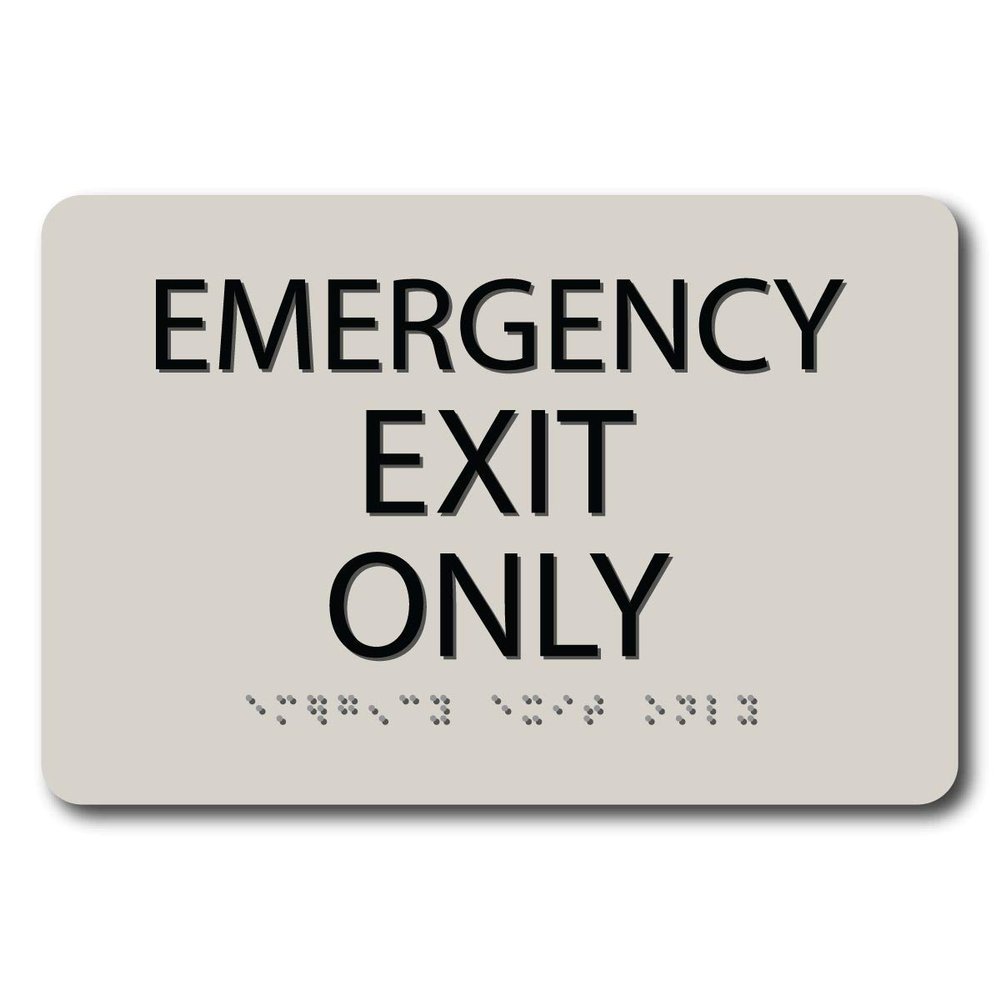 The Sign Studio - 4" x 5" Ash/Black - ADA - Emergency Exit Only Sign with Tactile & Braille