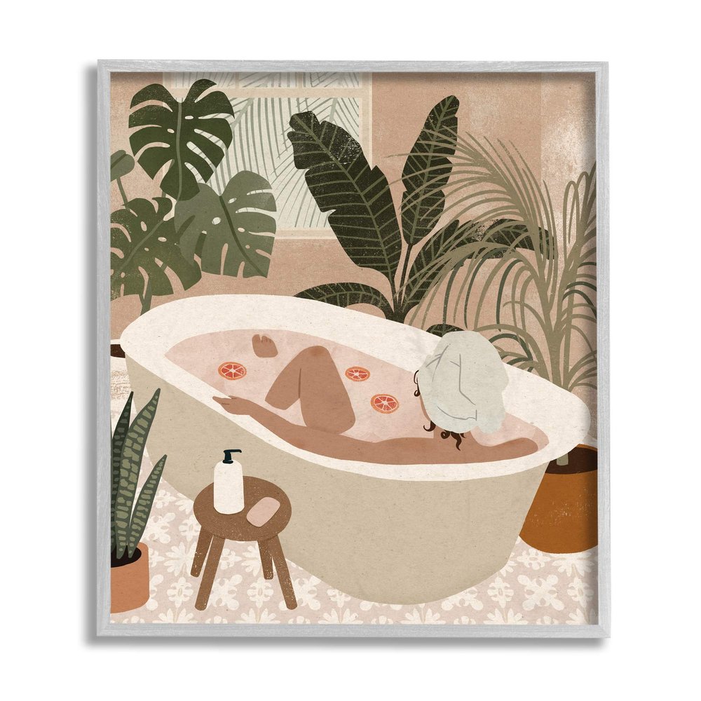 Stupell Industries Female Fruit Bath Tropical Palm Plants