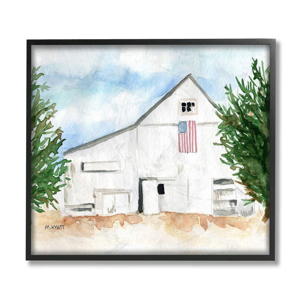 Stupell Industries American Barn Side Soft Blue Brown Watercolor