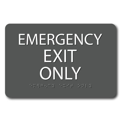 The Sign Studio - 4" x 5" - Charcoal Grey/White - ADA - Emergency Exit Only Sign with Tactile & Braille