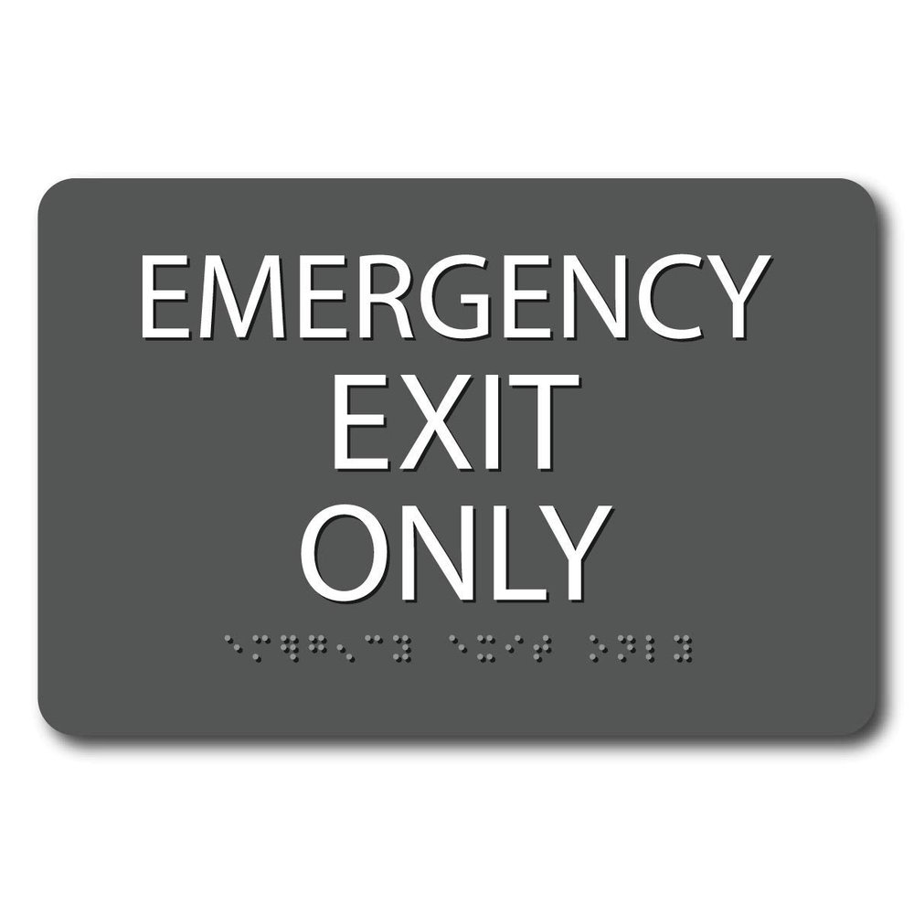 The Sign Studio - 4" x 5" - Charcoal Grey/White - ADA - Emergency Exit Only Sign with Tactile & Braille