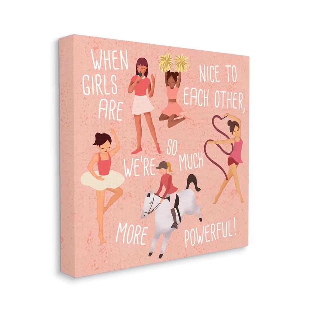 Stupell Industries Girls are More Powerful Phrase Children's Sports Illustration, Design by Ziwei Li Canvas Wall Art, 30 x 30, Pink