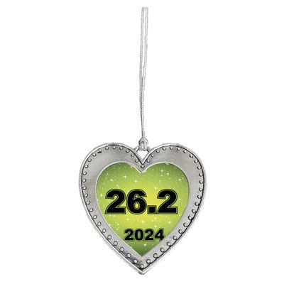 26.2 Marathon Race Running Christmas Silver Ornament Gift Choose Frame Heart or Wreath (Heart)