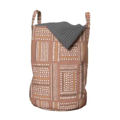 Ambesonne Tribal Laundry Bag, Hand Drawn Look Marks and Strokes Terracotta Color Palette Pattern, Hamper Basket with Handles Drawstring Closure for Laundromats, 13" x 19", Rust Grey