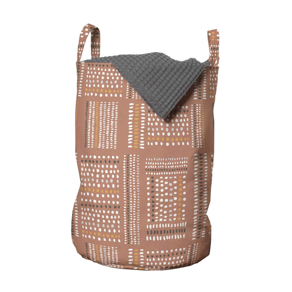 Ambesonne Tribal Laundry Bag, Hand Drawn Look Marks and Strokes Terracotta Color Palette Pattern, Hamper Basket with Handles Drawstring Closure for Laundromats, 13" x 19", Rust Grey