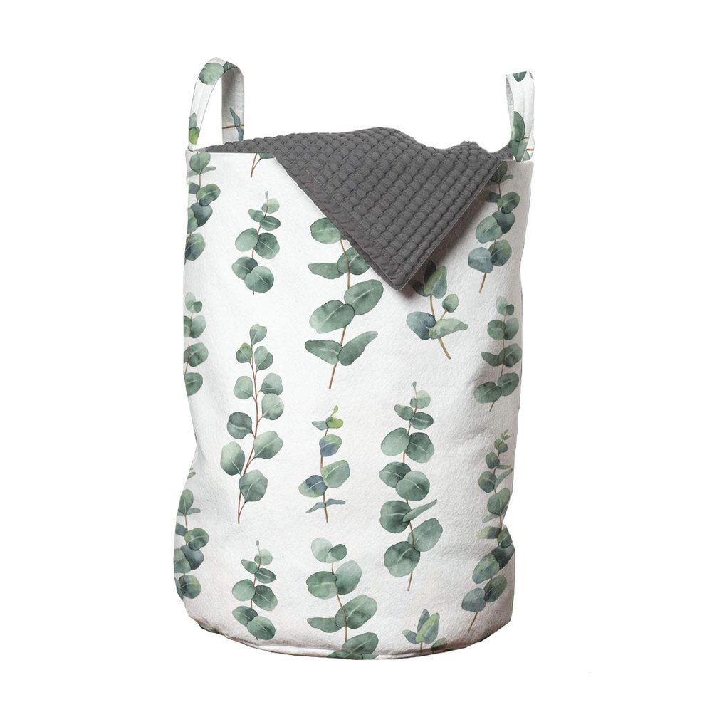 Ambesonne Eucalyptus Laundry Bag, Watercolor Inspired Painting of Forest Leaves and Branches Garden Art, Hamper Basket with Handles Drawstring Closure for Laundromats, 13" x 19", Laurel Green