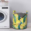 Ambesonne Colorful Laundry Bag, Watercolor Style Peacocks and Long Tails on Flowered Branches, Hamper Basket with Handles Drawstring Closure for Laundromats, 13" x 19", Yellow Multicolor view 2