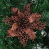 24Pcs Christmas Dark Brown Glitter Mesh Holly Leaf Artificial Poinsettia Flowers Picks Tree Ornaments 6.3"W for Dark Brown Christmas Tree Wreath Garland Floral Gift Winter Wedding Holiday Decor view 1