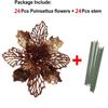 24Pcs Christmas Dark Brown Glitter Mesh Holly Leaf Artificial Poinsettia Flowers Picks Tree Ornaments 6.3"W for Dark Brown Christmas Tree Wreath Garland Floral Gift Winter Wedding Holiday Decor view 2