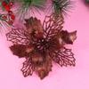24Pcs Christmas Dark Brown Glitter Mesh Holly Leaf Artificial Poinsettia Flowers Picks Tree Ornaments 6.3"W for Dark Brown Christmas Tree Wreath Garland Floral Gift Winter Wedding Holiday Decor view 3