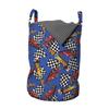 Ambesonne Race Car Laundry Bag, Cartoon Style Interpretation of Checkered Flags and Automobile, Hamper Basket with Handles Drawstring Closure for Laundromats, 13" x 19", Cobalt Blue view 1