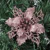 24Pcs Christmas Rose Gold Glitter Mesh Holly Leaf Artificial Poinsettia Flowers Picks Tree Ornaments 6.3"W for Rose Gold Christmas Tree Wreath Garland Floral Gift Winter Wedding Holiday Decoration view 1