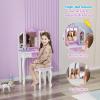 JOYMOR Kids Vanity Set, Wooden Princess Makeup Table with Stool, Tri-Folding Mirror, Large Drawer, Solid Wooden Legs Pretend Beauty Make Up Dressing Play Set for Girls Best Gift (Purple) view 3