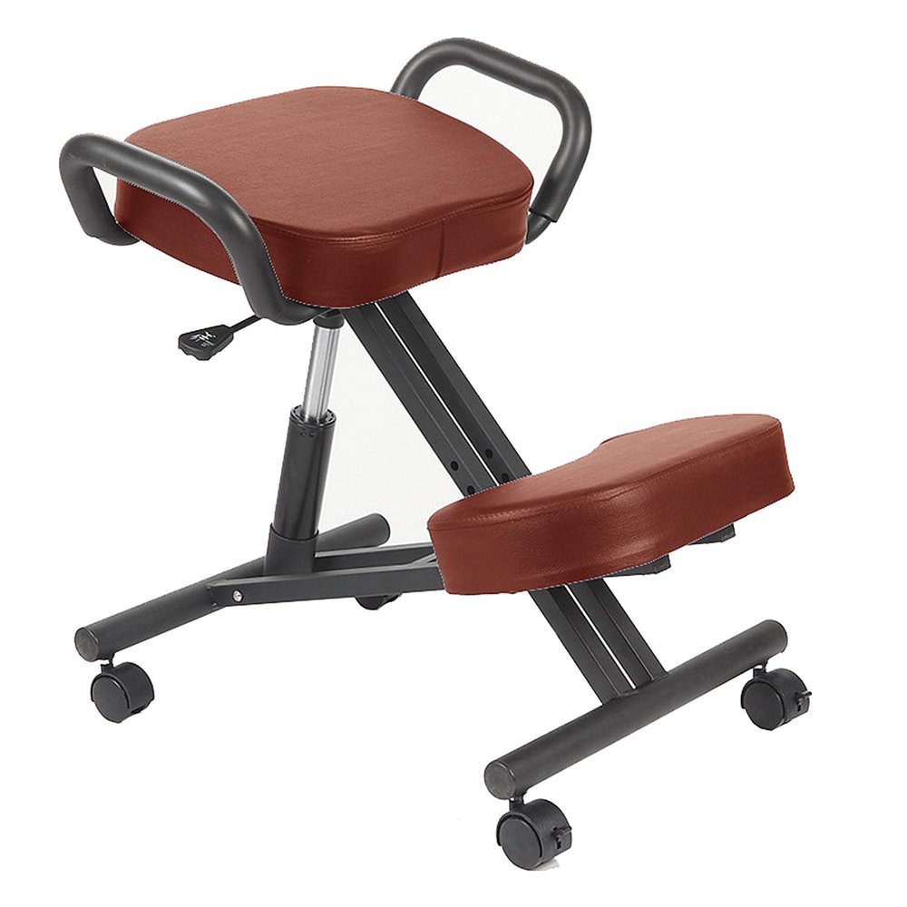 HOUSHIYU-521 Ergonomic Kneeling Chair Adjustable Stool with Dual Handles, Angled Seat, Thick Foam Cushions and Brake Casters for Home and Office for Improve Posture,Red