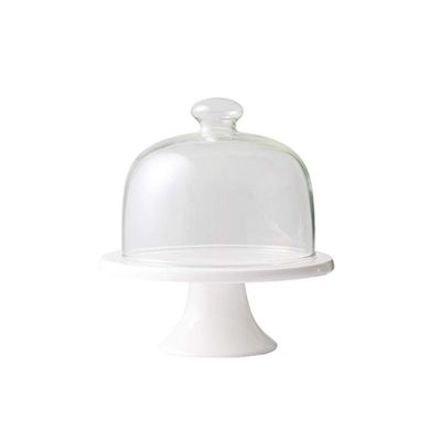 6/8 Inch Cake Stand Set, High Ceramic Flat Plate Pastry Bread Cheese Tasting Tray Glass Dome Food Preservation Cover White (Size : 15.515.517.1CM)