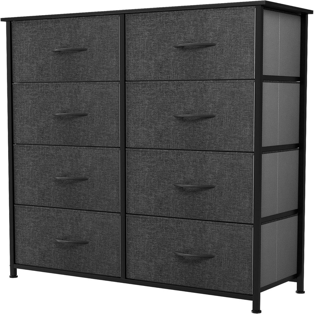 Maxiii Fabric Storage Dresser with 8 Easy Pull Drawers, Steel Frame and Wooden Top, Entryway, Nursery, Dorm Room - Black Grey