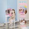 JOYMOR Kids Vanity Set, Wooden Princess Makeup Table with Stool, Tri-Folding Mirror, Large Drawer, Solid Wooden Legs Pretend Beauty Make Up Dressing Play Set for Girls Best Gift (Pink) view 3