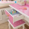 JOYMOR Kids Vanity Set, Wooden Princess Makeup Table with Stool, Tri-Folding Mirror, Large Drawer, Solid Wooden Legs Pretend Beauty Make Up Dressing Play Set for Girls Best Gift (Pink) view 4