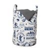 Ambesonne Ski Pattern Laundry Bag, Monochromatic Print of Snowboard Winter People Bear and Wolf, Hamper Basket with Handles Drawstring Closure for Laundromats, 13" x 19", Eggshell Sky view 1