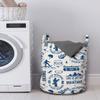 Ambesonne Ski Pattern Laundry Bag, Monochromatic Print of Snowboard Winter People Bear and Wolf, Hamper Basket with Handles Drawstring Closure for Laundromats, 13" x 19", Eggshell Sky view 2