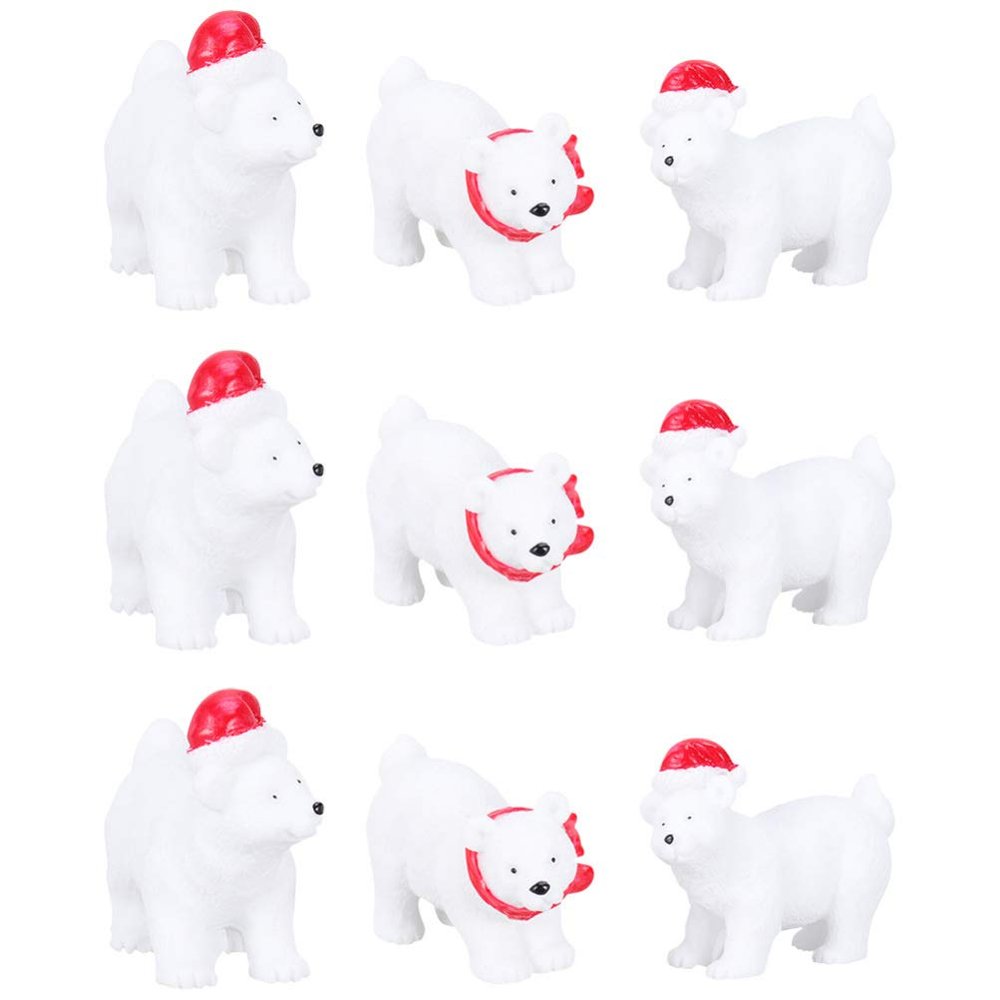 9Pcs Christmas Polar Bear Ornament Bear Micro Landscape Ornament Miniature Fairy Garden Christmas Decoration (Style)