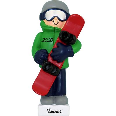 Calliope Designs Snowboarder: Male Holding Snowboard Personalized Christmas Ornament