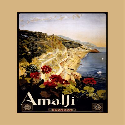 Iconic Arts Amalfi Coast Italy Vintage Travel Laminated 18x24 Poster
