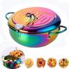 QIBOORUN Stainless Steel Deep Fryers Tempura Frying Pot With Thermometer Chicken Wings, French Fries Dust-Proof Lid and Oil Drip Rack for Kitchen Cookingil Drip Rack for Kitchen Cooking-Rainbow Color view 1