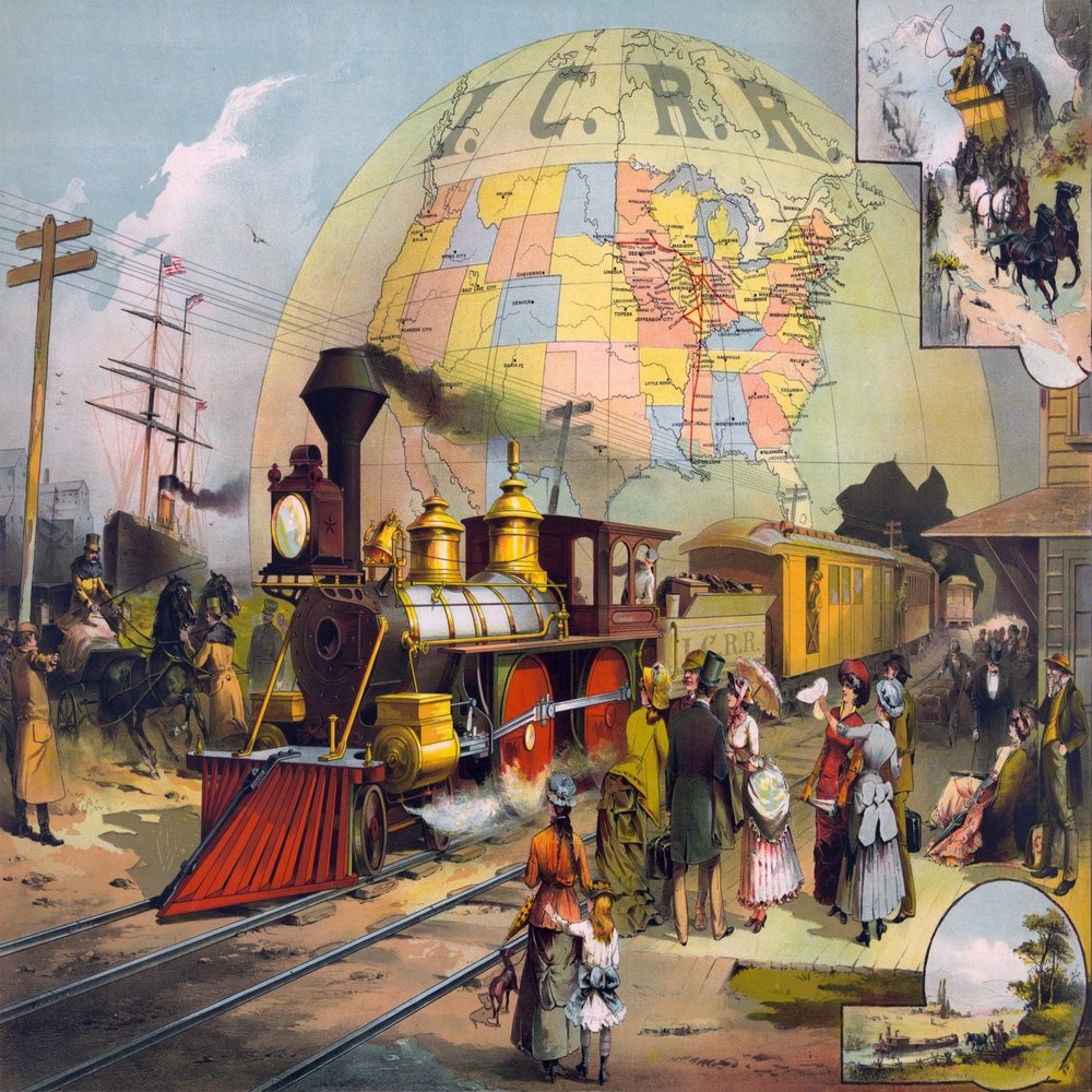 Iconic Arts Steam Train Travel Collage Laminated 24x36 Poster
