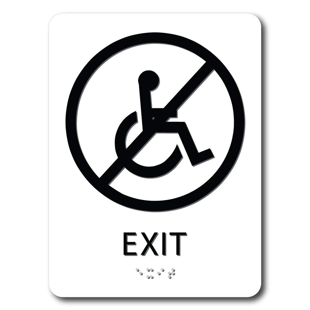 The Sign Studio - 6" x 9" - White/Black - ADA - Not Wheelchair Accessible Exit with Pictorial Sign