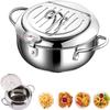QIBOORUN Stainless Steel Deep Fryers Tempura Frying Pot With Thermometer Chicken Wings, French Fries Dust-Proof Lid and Oil Drip Rack for Kitchen Cookingil Drip Rack for Kitchen Cooking-Silver view 1