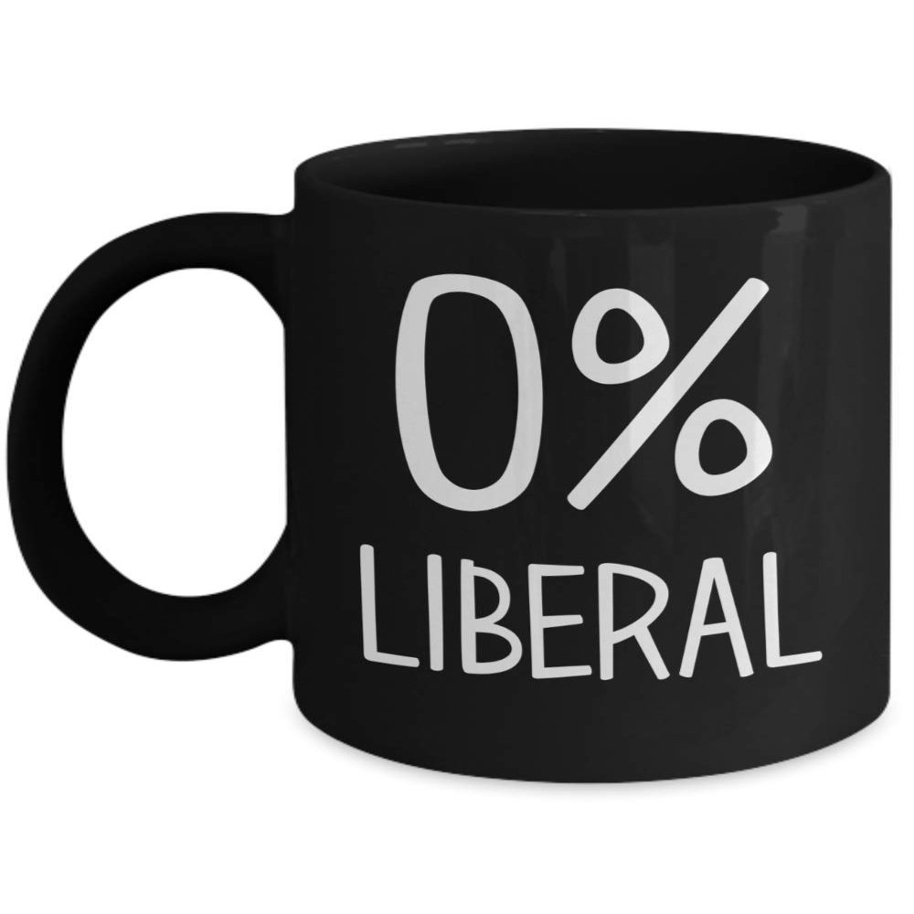 0 Percent Liberal Mug Conservative Political Republican 11 or 15 oz Black Ceramic Coffee Cup for Men or Women