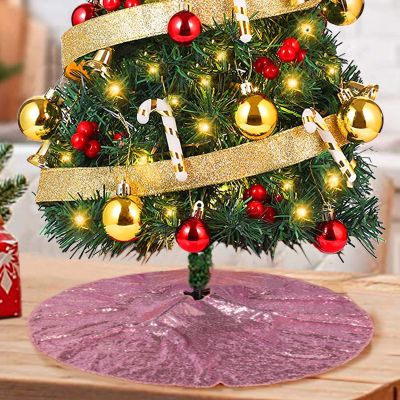 ShinyBeauty Mini Tree Skirt Sequin Christmas-Tree-Skirt 21Inch Fuchsia Pink Tree Skirts for Xmas Small Tree Sparkle Linen Boho Santa Tree Skirt Rustic, Holiday,Party Decor