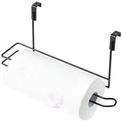 Basicwise Hanging Paper Towel Holder Over-The-Cabinet Door Organizer Rack Space-Saving Kitchen and Under-Sink Storage Solution for Standard Rolls with Easy Access for Home Office and Everyday Use