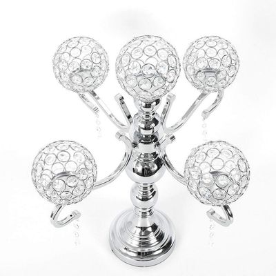 5 Arm Candelabra, Iron Frame Wedding Candle Holders Acrylic Crystal Candle Holders 55cm Gold/Silver Candelabra Candelabra Centerpiece for Dinner Party and Formal Event Decoration (Silver)