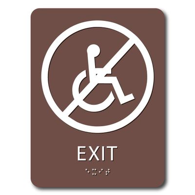 The Sign Studio - 6" x 9" - Medium Brown/White - ADA - Not Wheelchair Accessible Exit with Pictorial Sign