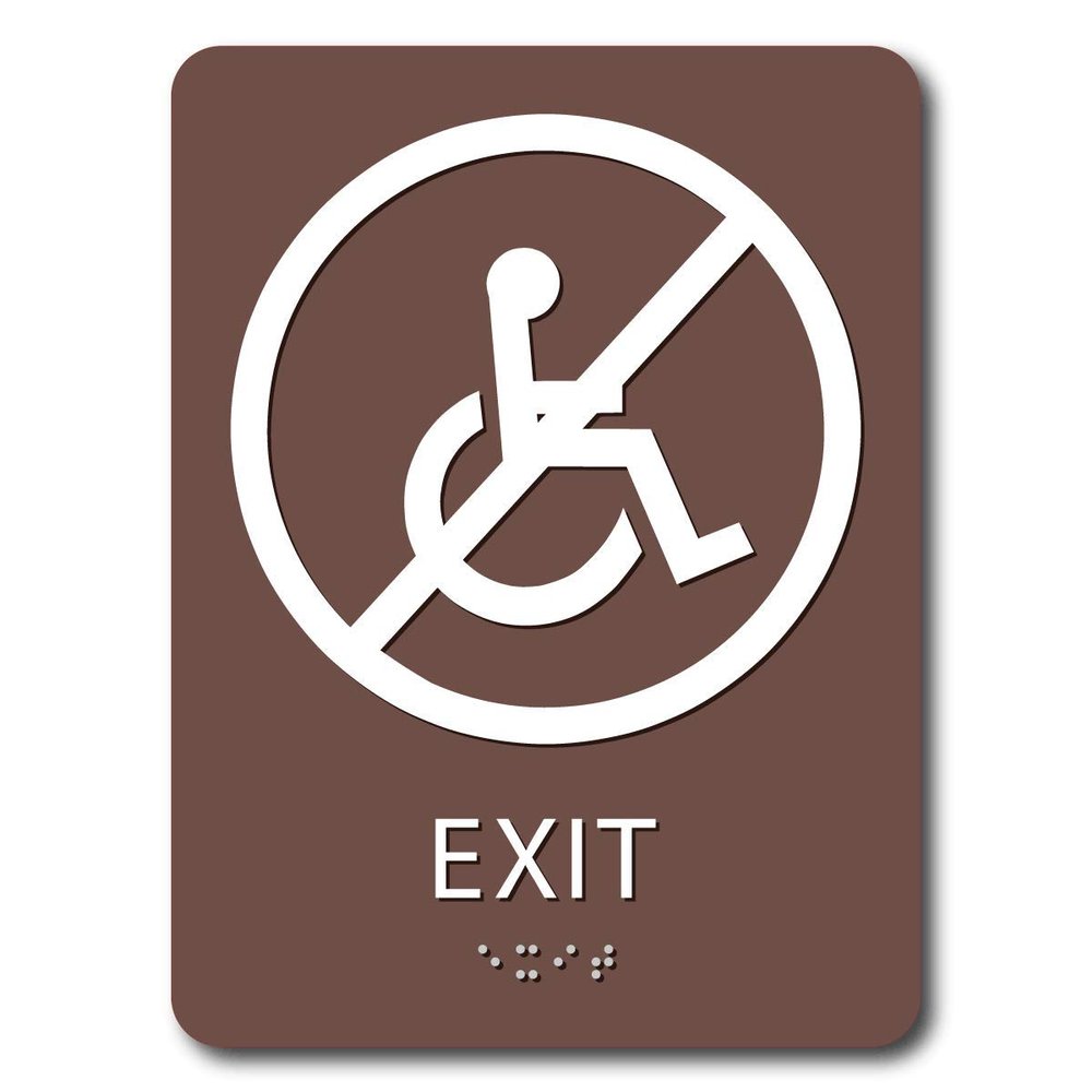 The Sign Studio - 6" x 9" - Medium Brown/White - ADA - Not Wheelchair Accessible Exit with Pictorial Sign