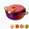 QIBOORUN Stainless Steel Deep Fryers Tempura Frying Pot With Thermometer Oil Fryer Chicken Wings, French Fries Dust-Proof Lid and Oil Drip Rack for Kitchen Cookingil Drip Rack for Kitchen Cooking-Red view 1
