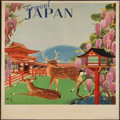Iconic Arts Japan Visit Vintage Travel Laminated 18x24 Poster