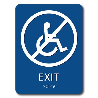 The Sign Studio - 6" x 9" - Blue/White - ADA - Not Wheelchair Accessible Exit with Pictorial Sign