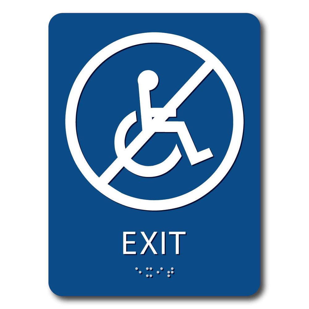 The Sign Studio - 6" x 9" - Blue/White - ADA - Not Wheelchair Accessible Exit with Pictorial Sign