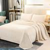 vctops Floral Pattern Velvet Quilt Set 3-Piece Queen Size Super Soft Warm Plush Reversible Bedspread Coverlet with Pillow Shams (Queen,Cream) view 1