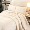 vctops Floral Pattern Velvet Quilt Set 3-Piece Queen Size Super Soft Warm Plush Reversible Bedspread Coverlet with Pillow Shams (Queen,Cream) view 3