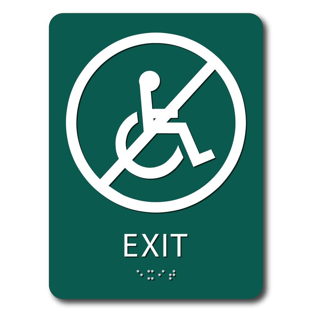 The Sign Studio - 6" x 9" - Pine Green/White - ADA - Not Wheelchair Accessible Exit with Pictorial Sign