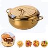 QIBOORUN Stainless Steel Deep Fryers Tempura Frying Pot With Thermometer Oil Fryer Chicken Wings, French Fries Dust-Proof Lid and Oil Drip Rack for Kitchen Cookingil Drip Rack for Kitchen Cooking-Gold view 1
