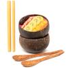Rainforest Bowls Set of 2 Small Original Coconut Bowls, 2 Wooden Spoons & 2 Reusable Bamboo Straws - 100% Natural, Hand Carved by Artisans, Eco-Friendly & Sustainable - Smoothie/Acai/Salad Bowls view 1