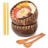 Rainforest Bowls Set of 2 Jumbo Fiber Coconut Bowls, 2 Wooden Spoons & 2 Reusable Bamboo Straws - 100% Natural, Hand Carved by Artisans, Eco-Friendly & Sustainable - Smoothie/Acai/Salad Bowls view 1